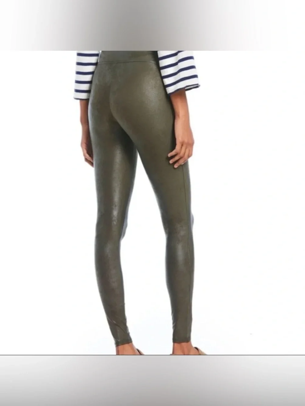 Spanx Faux Leather Croc Embossed Leggings Dark Olive High Rise Slim Fit Size M